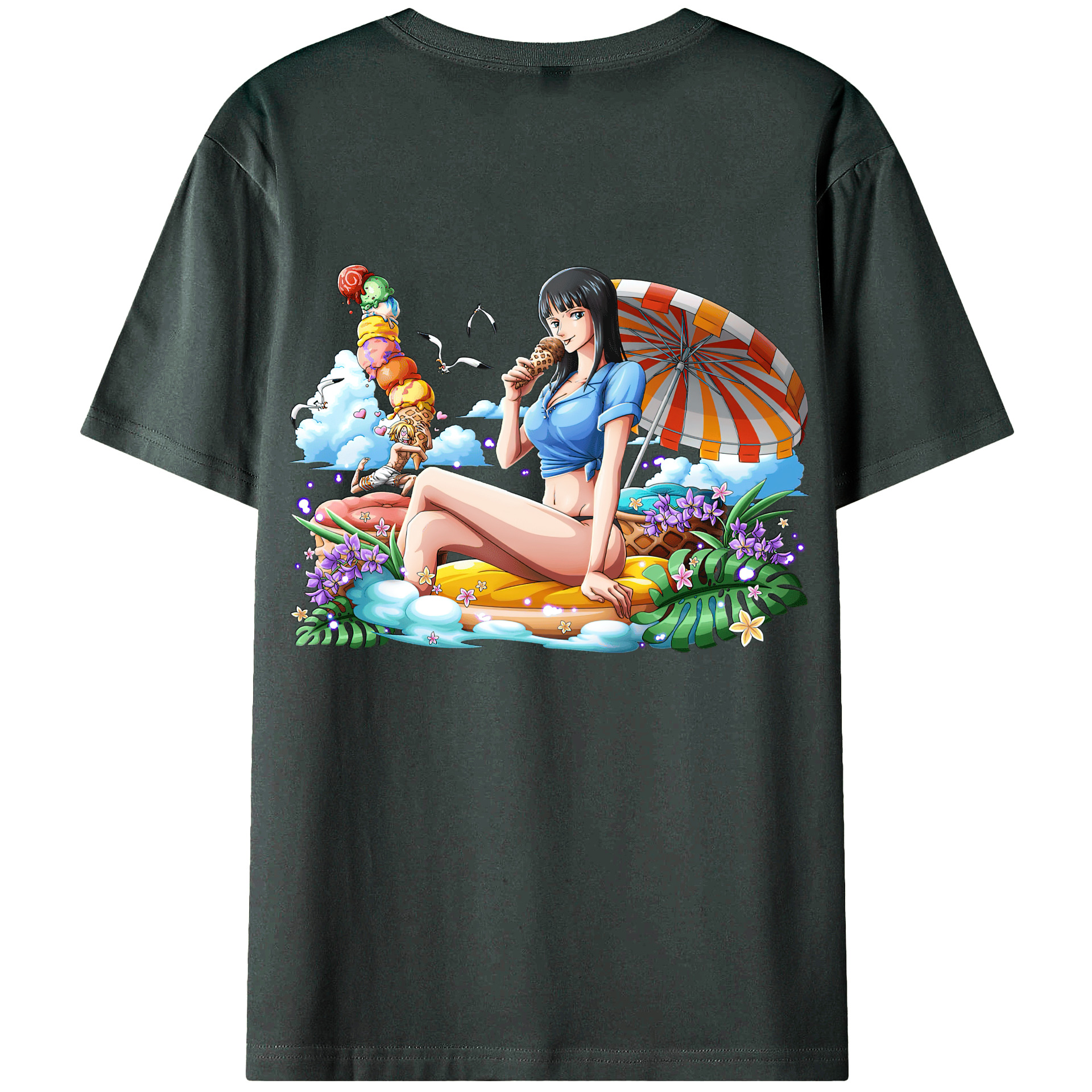 ワンピース ニコ・ロビン ONE PIECE Nico Robin 綿100％ メンズ半袖Tシャツ（バックプリント） 通気性